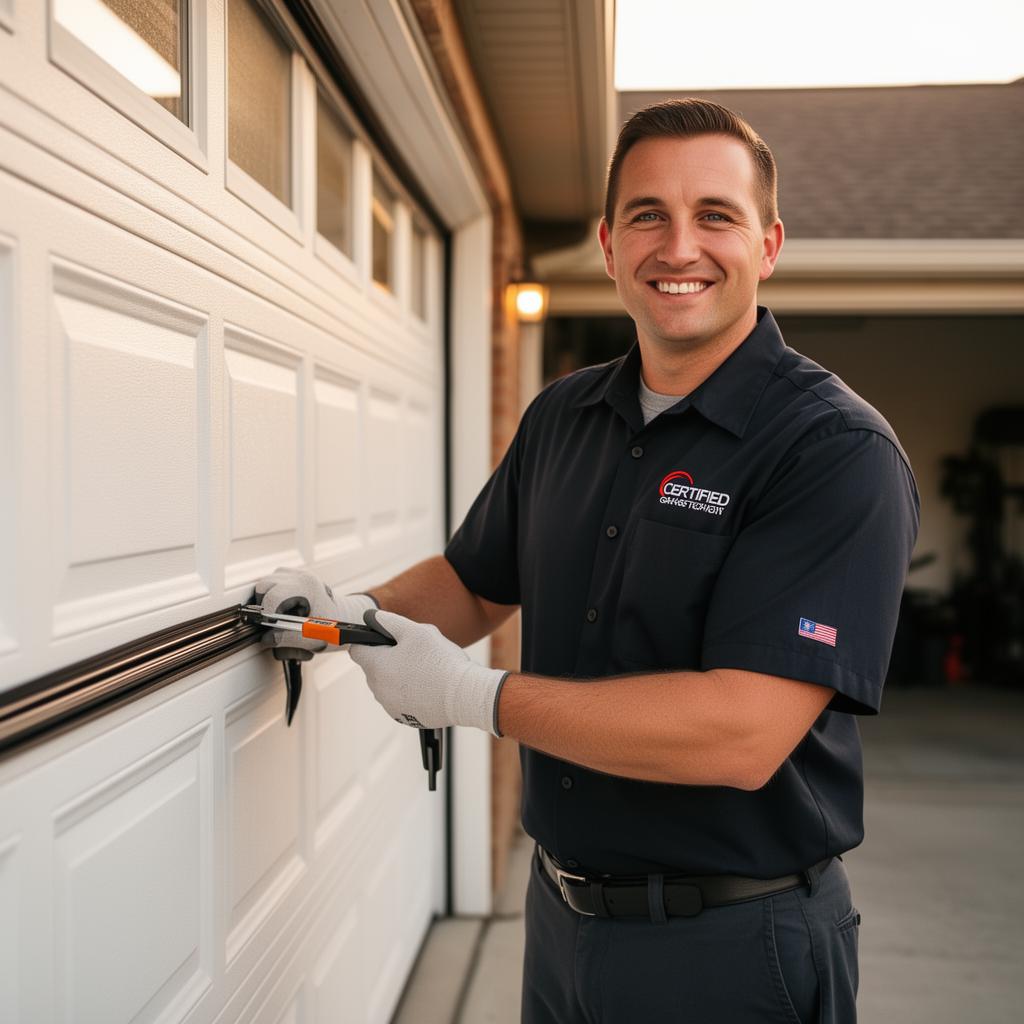Certified Parrish Garage Doors technician installing weather seal - professional and friendly service