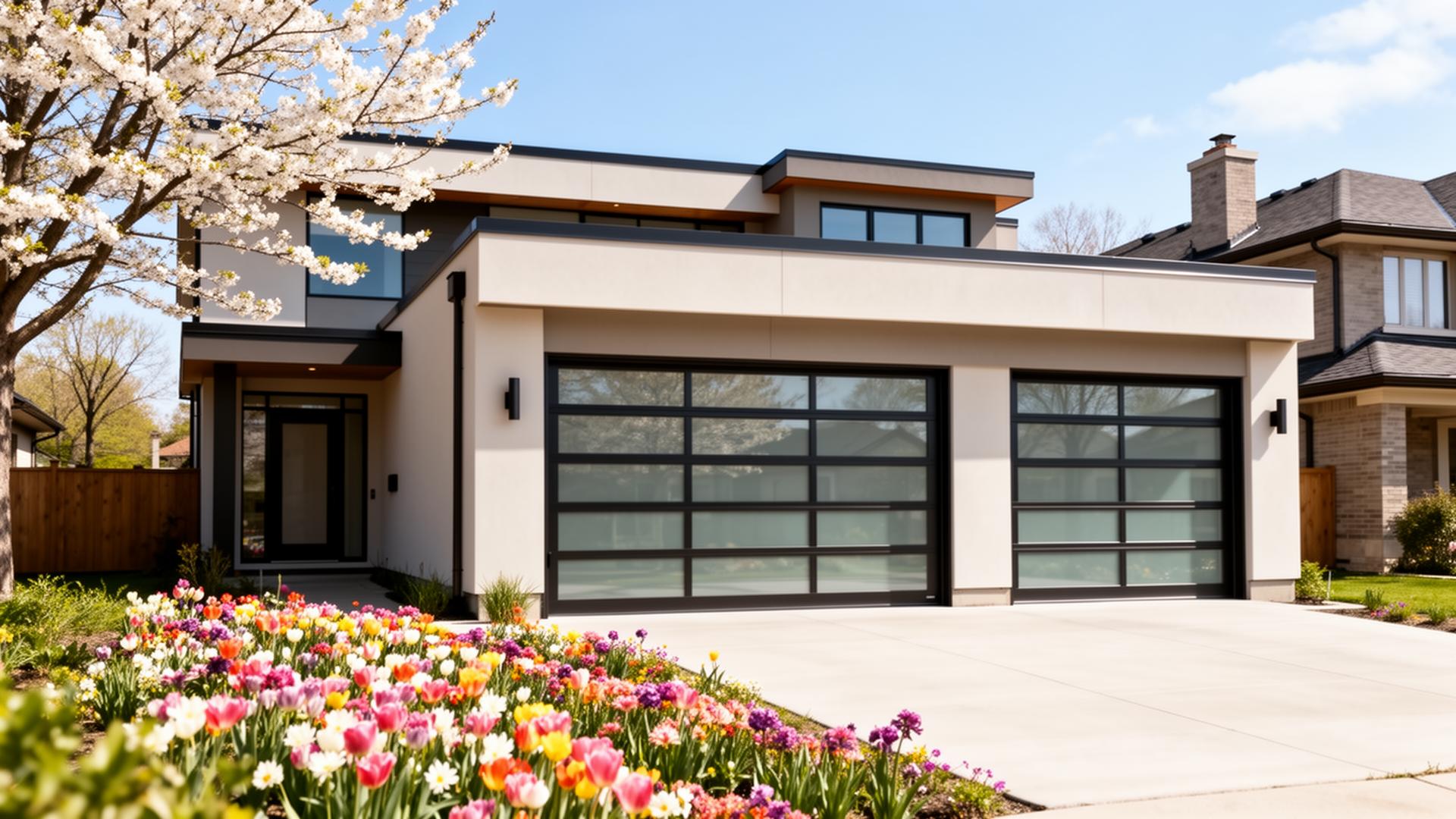 Modern contemporary home with aluminum glass panel garage doors - professional garage door installation in Parrish FL